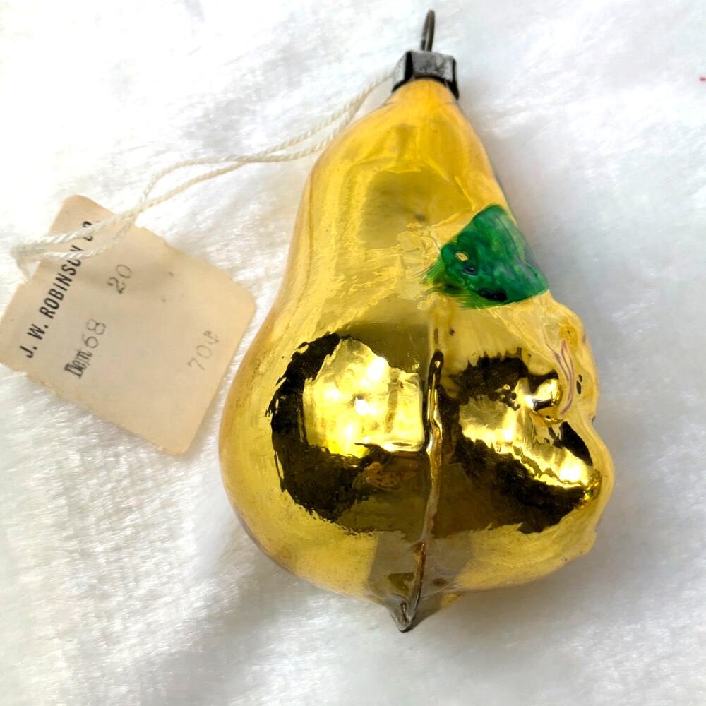 Pear Face Mercury Christmas Ornament Gold Child Antique West Germany Hand Blown - Picture 2 of 11